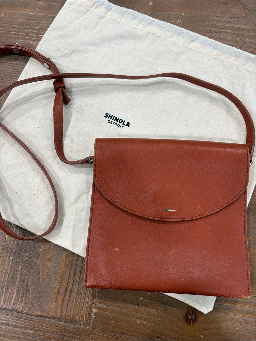 Shinola Tan Leather Crossbody Shoulder Bag